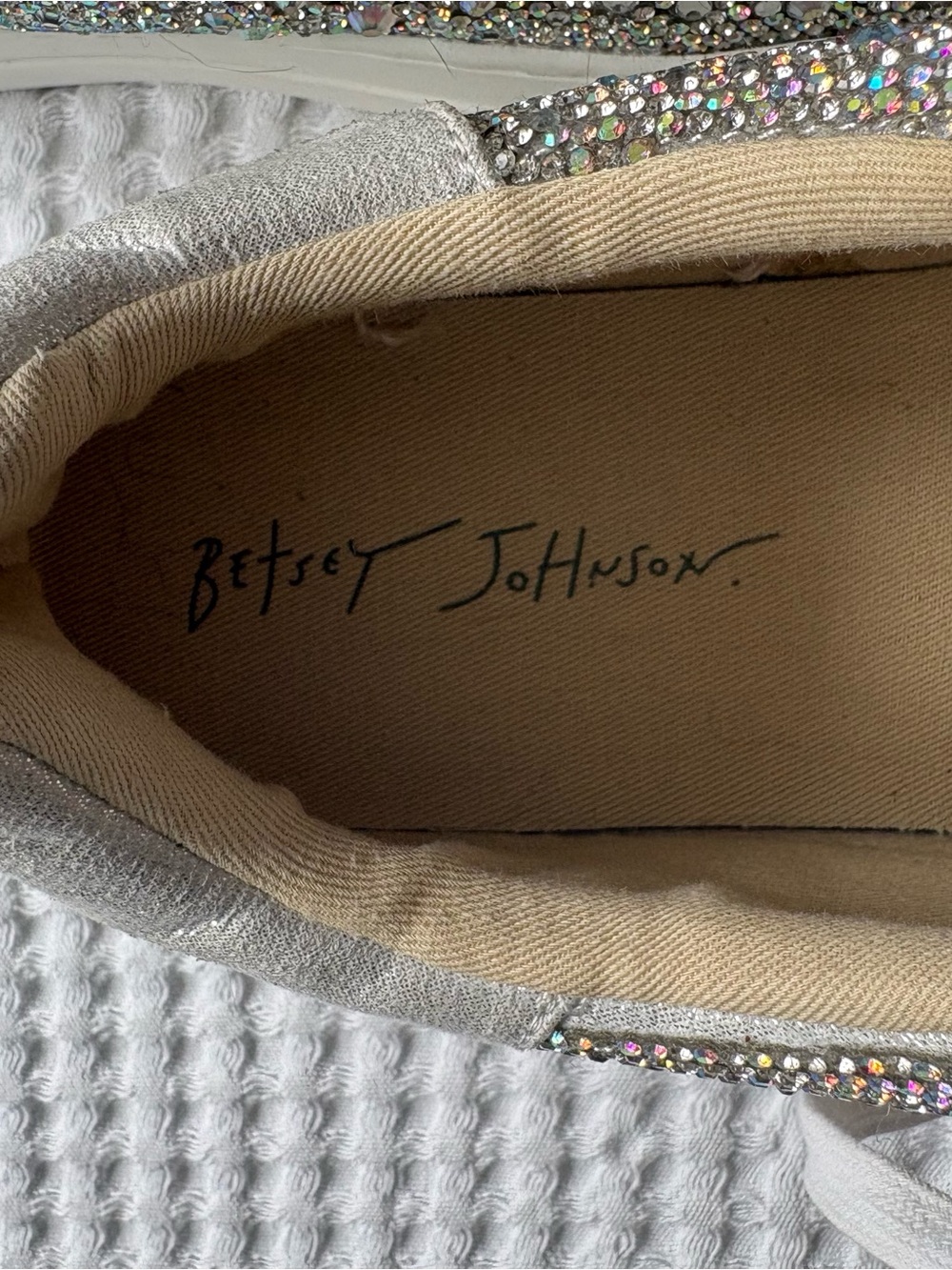 Betsey Johnson Sidny Rhinestone Platform Sneakers Silver Bride Sparkle Glam -6.5 - Picture 9 of 11